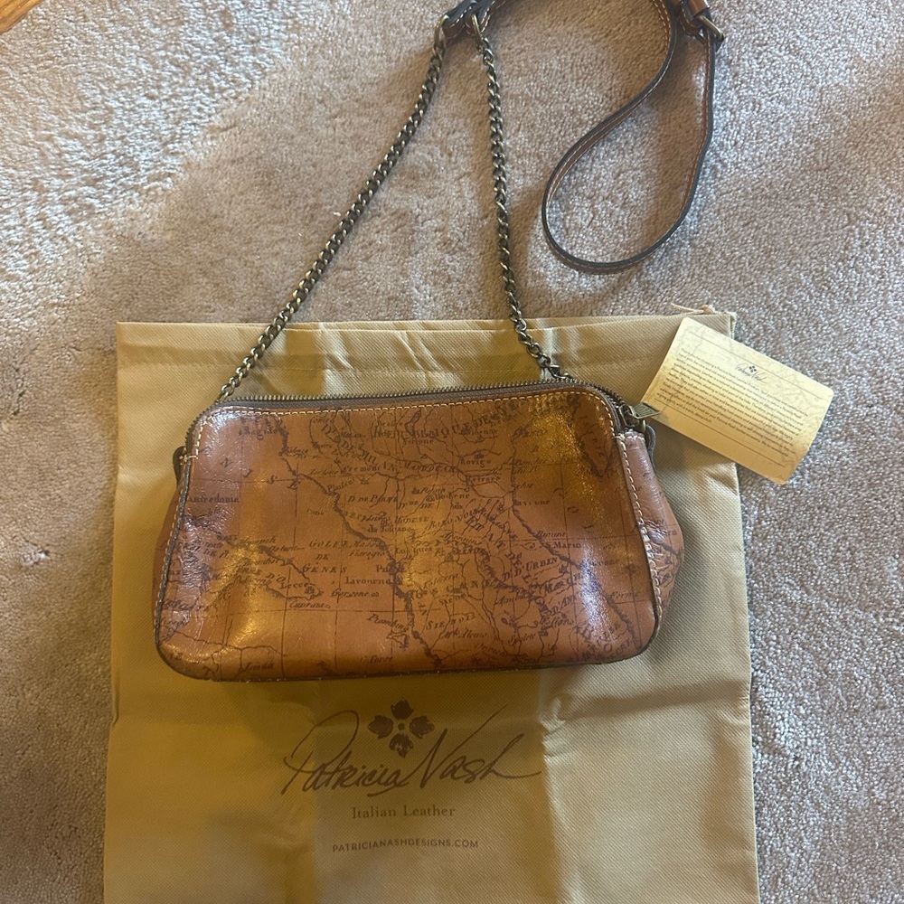 Patricia Nash Tan Leather Map Crossbody